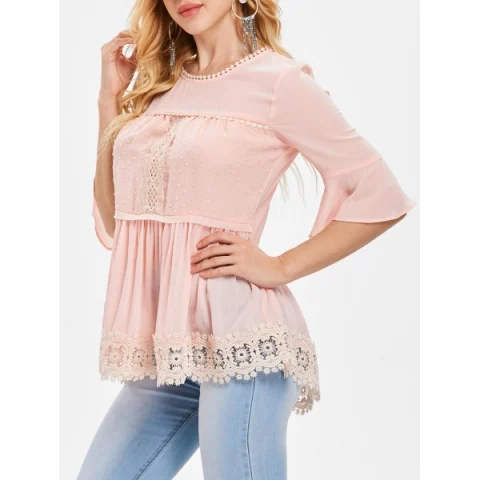 Lace Peplum Swing Blouse - Pink Bubblegum Fansmadedirect