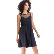 Lace Round Neck Pleated Evening Dress - Deep Blue Fansmadedirect