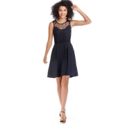 Lace Round Neck Pleated Evening Dress - Deep Blue Fansmadedirect