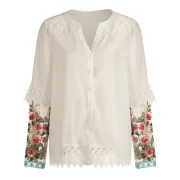Lace Trim Button Up Shirt - ilk White Fansmadedirect
