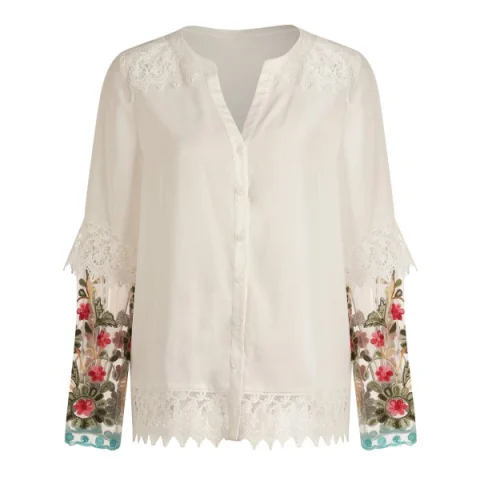Lace Trim Button Up Shirt - ilk White Fansmadedirect