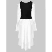 Lace Trim Lacing Waist High Low Dress - White Fansmadedirect