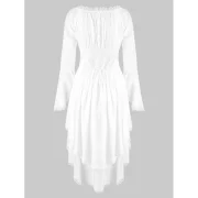 Lace Trim Lacing Waist High Low Dress - White Fansmadedirect