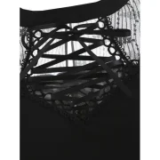 Lace Up Collar Long leeve T-shirt - Black Fansmadedirect