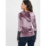 Lace Up Collar Velvet Hooded T-shirt - Viola Purple Fansmadedirect