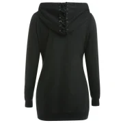 Lace Up Embellished Zip Front Hoodie - Black Fansmadedirect
