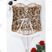 Lace-Up Floral Corset Top - Light Brown Fansmadedirect