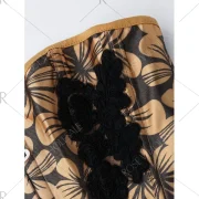 Lace-Up Floral Corset Top - Light Brown Fansmadedirect