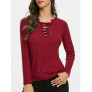 Lace-up Grommets Ribbed Knitwear - Red Fansmadedirect