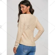 Lace Up Hollow Out weater - Beige Fansmadedirect
