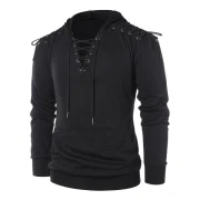 Lace Up Kangaroo Pocket Hoodie - Black Fansmadedirect
