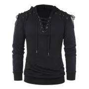 Lace Up Kangaroo Pocket Hoodie - Black Fansmadedirect
