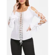 Lace Up Lace Insert Top - White Fansmadedirect