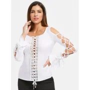 Lace Up Lace Insert Top - White Fansmadedirect