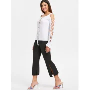 Lace Up Lace Insert Top - White Fansmadedirect