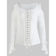 Lace Up Lace Insert Top - White Fansmadedirect