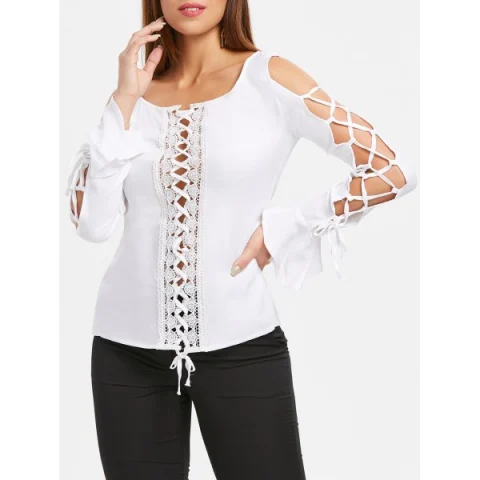 Lace Up Lace Insert Top - White Fansmadedirect