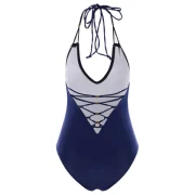Lace-up Open Back One Piece Swimwear - Lapis Blue Fansmadedirect