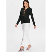 Lace Up Plunge Lace Insert Top - Black Fansmadedirect