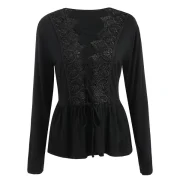 Lace Up Plunge Lace Insert Top - Black Fansmadedirect