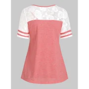 Lace Up Two Tone See Thru T Shirt - Light Coral Fansmadedirect