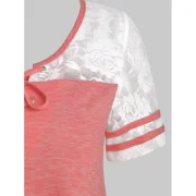 Lace Up Two Tone See Thru T Shirt - Light Coral Fansmadedirect