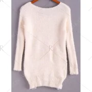 Ladylike Style Sweet Scoop Collar Loose Fit Lace Hem Long Sleeve Women's Knitted Sweater - White One Fansmadedirect