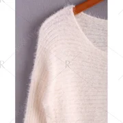 Ladylike Style Sweet Scoop Collar Loose Fit Lace Hem Long Sleeve Women's Knitted Sweater - White One Fansmadedirect