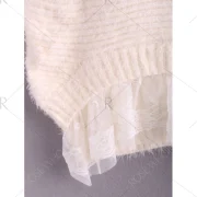 Ladylike Style Sweet Scoop Collar Loose Fit Lace Hem Long Sleeve Women's Knitted Sweater - White One Fansmadedirect