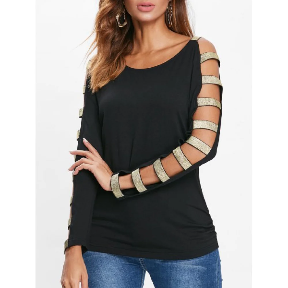 lashed leeve parkle T-shirt - Black Fansmadedirect
