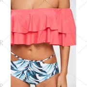 Layer Flounce Leaves Pattern Bikini Set - Orangepink Fansmadedirect