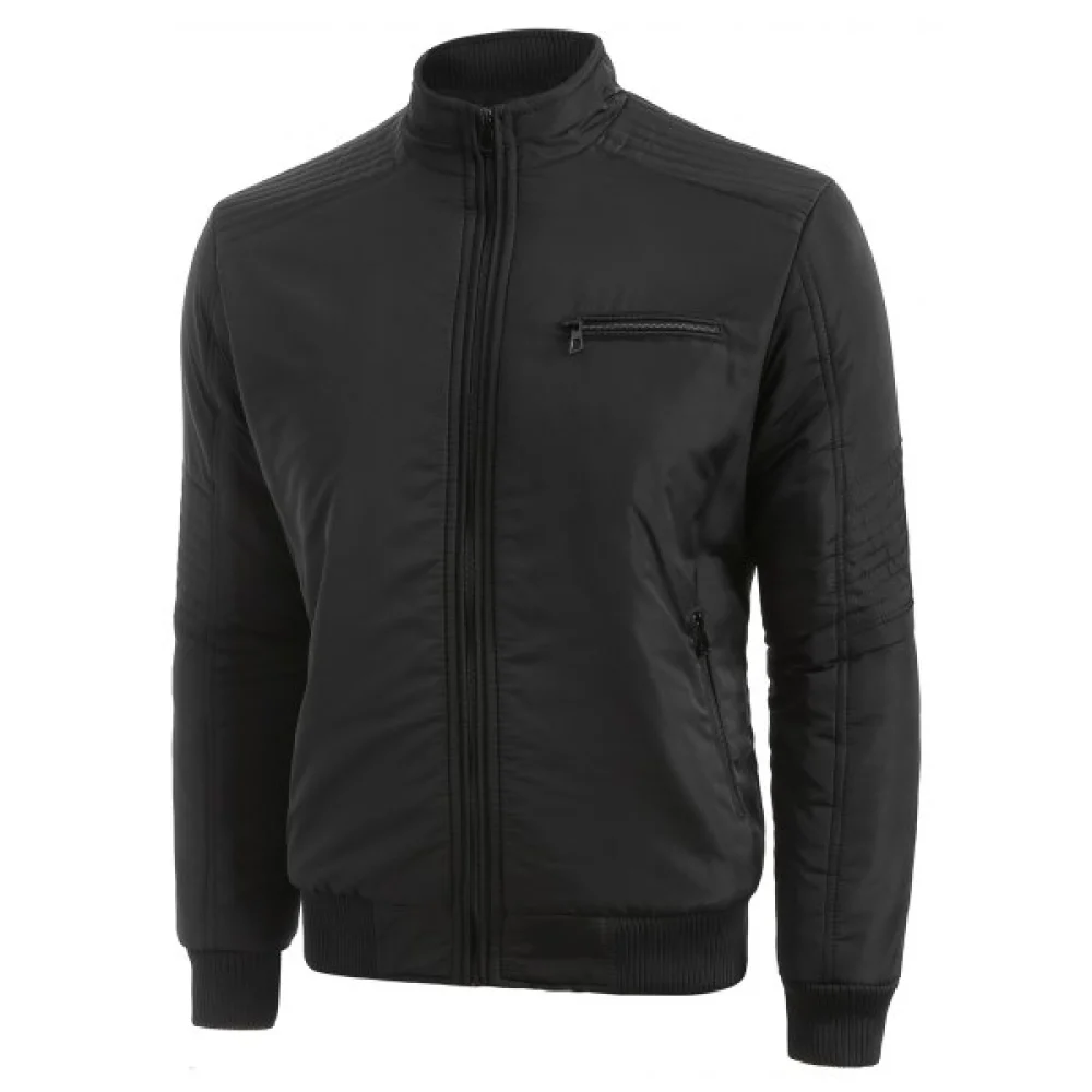 Layer Sleeves Solid Color Zipper Jacket Coat - Black Fansmadedirect