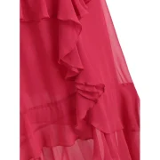 Layered Ruffle Asymmetric Midi Dress - Red Fansmadedirect
