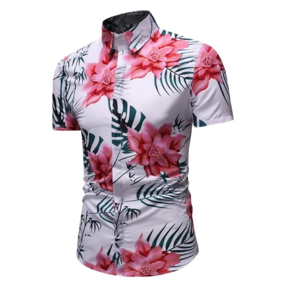 Leaf Flower Print Button Up Shirt - Fansmadedirect