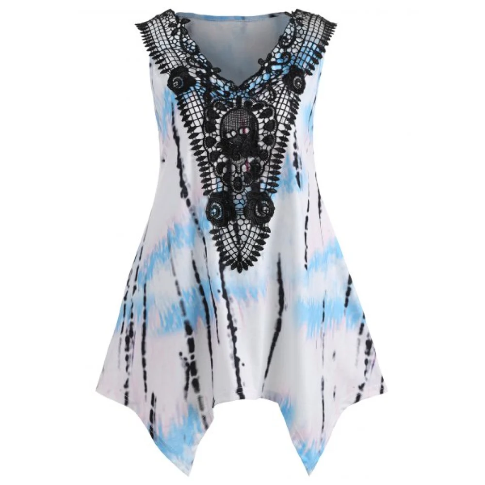 leeveless harkbite Hem T-shirt with Lace - Multi-a Fansmadedirect