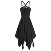 leeveless Lace-up Front Handkerchief Gothic Dress - Black Fansmadedirect