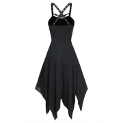 leeveless Lace-up Front Handkerchief Gothic Dress - Black Fansmadedirect