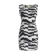 leeveless quare Neck Beam Waist Packet Buttock Pattern Formal Ladylike Women's Dress - White And Black Fansmadedirect