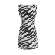 leeveless quare Neck Beam Waist Packet Buttock Pattern Formal Ladylike Women's Dress - White And Black Fansmadedirect