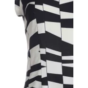 leeveless quare Neck Beam Waist Packet Buttock Pattern Formal Ladylike Women's Dress - White And Black Fansmadedirect