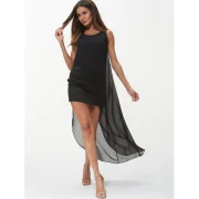 leeveless Round Neck Chiffon Dress - Black Fansmadedirect