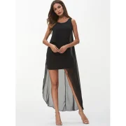 leeveless Round Neck Chiffon Dress - Black Fansmadedirect