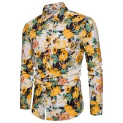 Leisure Floral Print Long Sleeves Shirt - Yellow Fansmadedirect
