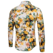 Leisure Floral Print Long Sleeves Shirt - Yellow Fansmadedirect