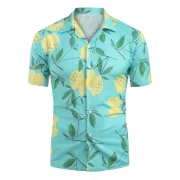 Lemon Pattern Short Sleeves Shirt - edium Turquoise Fansmadedirect