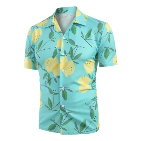 Lemon Pattern Short Sleeves Shirt - edium Turquoise Fansmadedirect