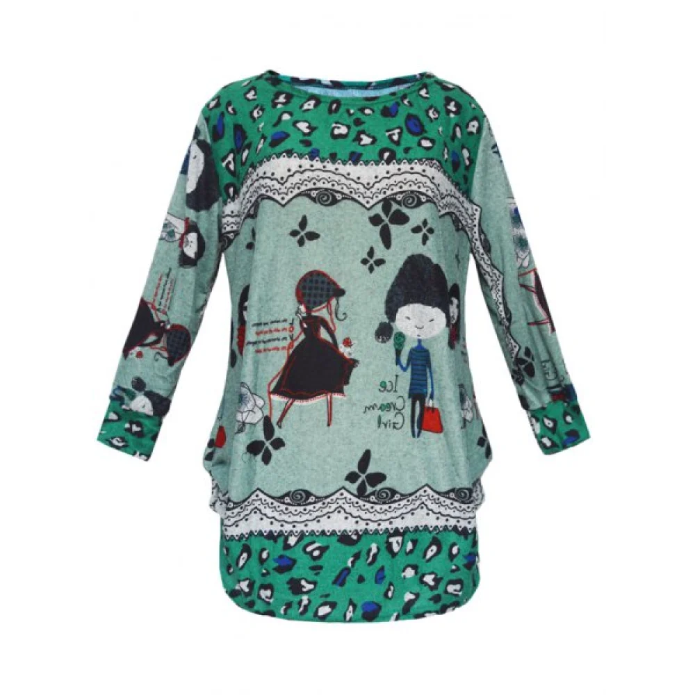 Leopard Print Cartoon Pattern T-Shirt - Green One Fansmadedirect