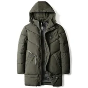 Letter Applique Padded Hooded Longline Coat - Green Fansmadedirect