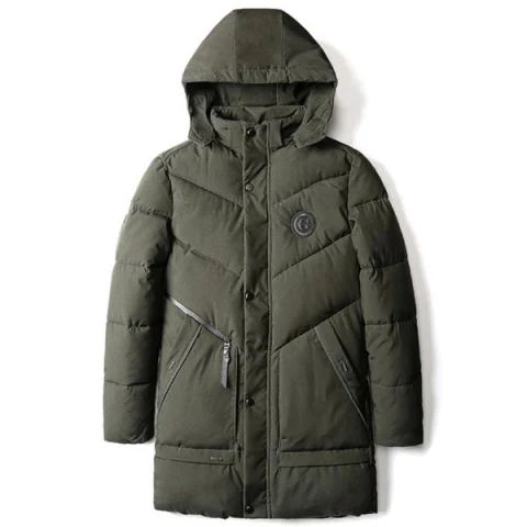 Letter Applique Padded Hooded Longline Coat - Green Fansmadedirect