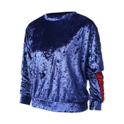 Letter Embroidery Drop Shoulder Velvet Sweatshirt - Blue Fansmadedirect
